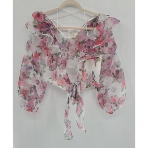 For Love & Lemons Coquette Fairy Floral Sheer Women Top XS Ethereal Boho Ruffles